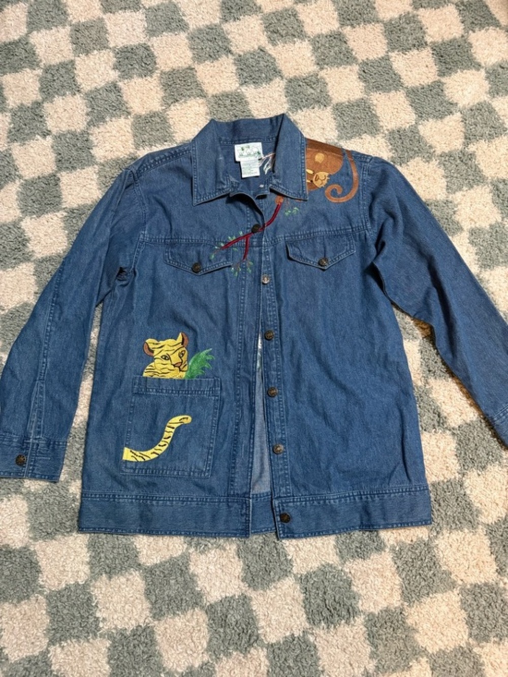 THE QUACKER FACTORY Jungle Animal Zoo Denim Jacket Shacket Shirt Cotton Sz Small